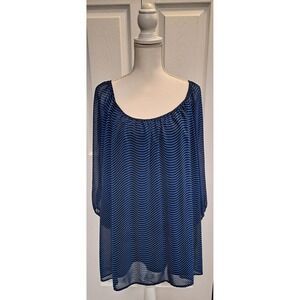 3XL Casual‎ Fit Rose+Olive Blue/Black Strip With Peekaboo 3/4 Sleeve